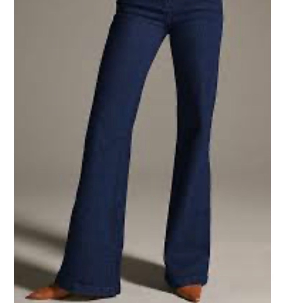 Anthropologie The Essential Trouser Jeans Indigo Wide Leg Flare Silk Blend 6